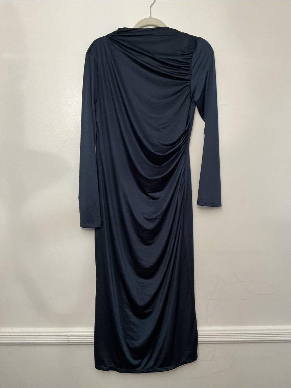 H&M Long Sleeve Draped Navy Midi Dress